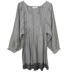 Joie Jade Navy White Geometric Eyelet Hem Linen Mini Dress L Large